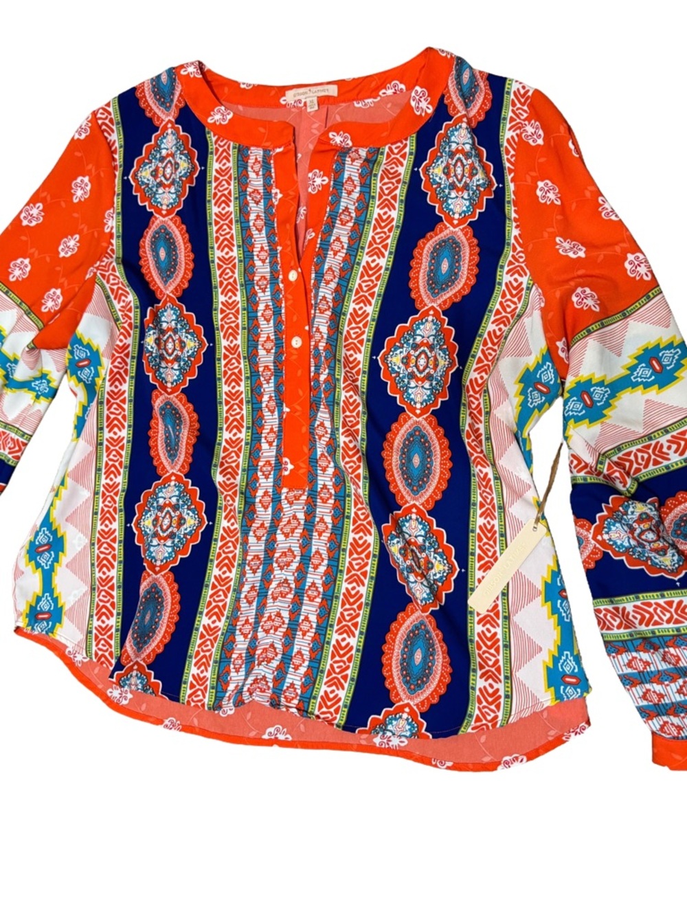 Gibson & Latimer NWT Placement Print Boho Tunic Blouse Size. XL orange Blue - Picture 5 of 13